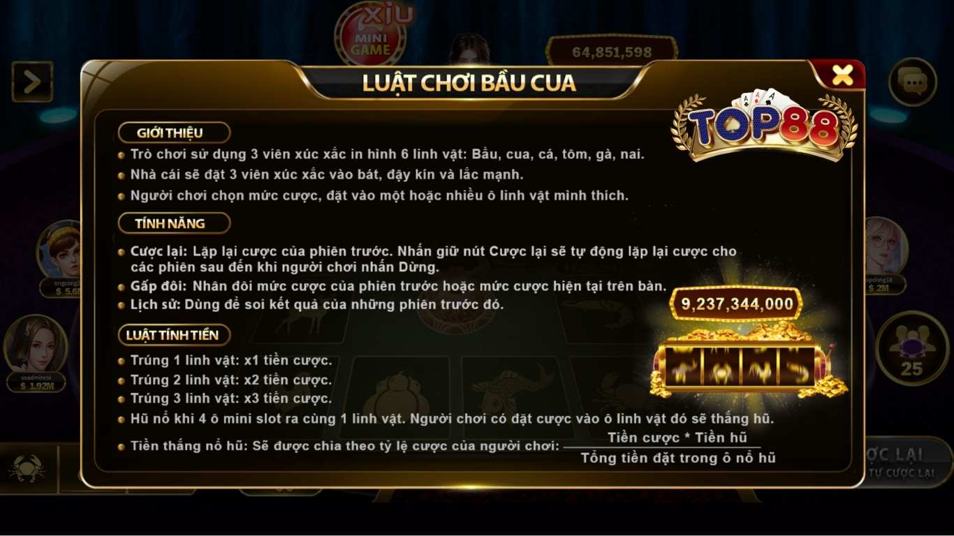 Luật chơi game bầu cua Top88 chi tiết Luật chơi game bầu cua Top88 chi tiết