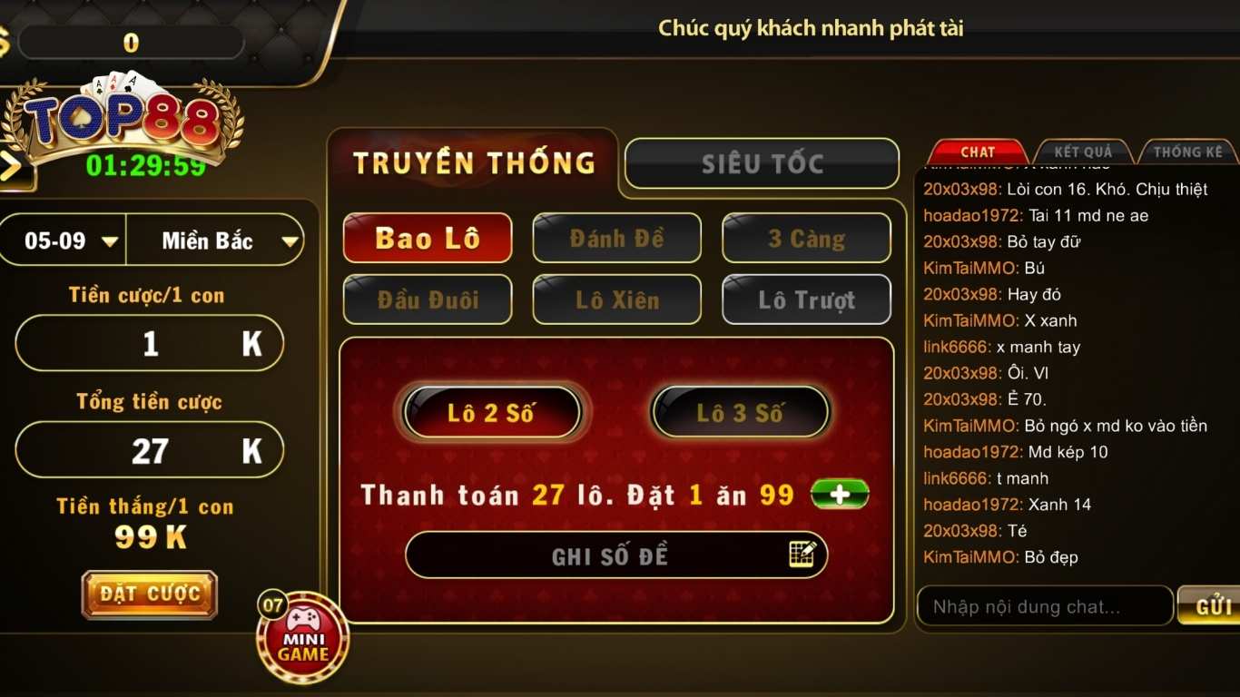 Các hình thức chơi lô đề tại Top88
